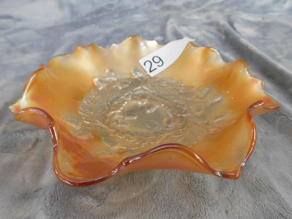 Carnival Glass Bowl - Oak Leaf and Acorn Theme - 2" x 7.5" - 6