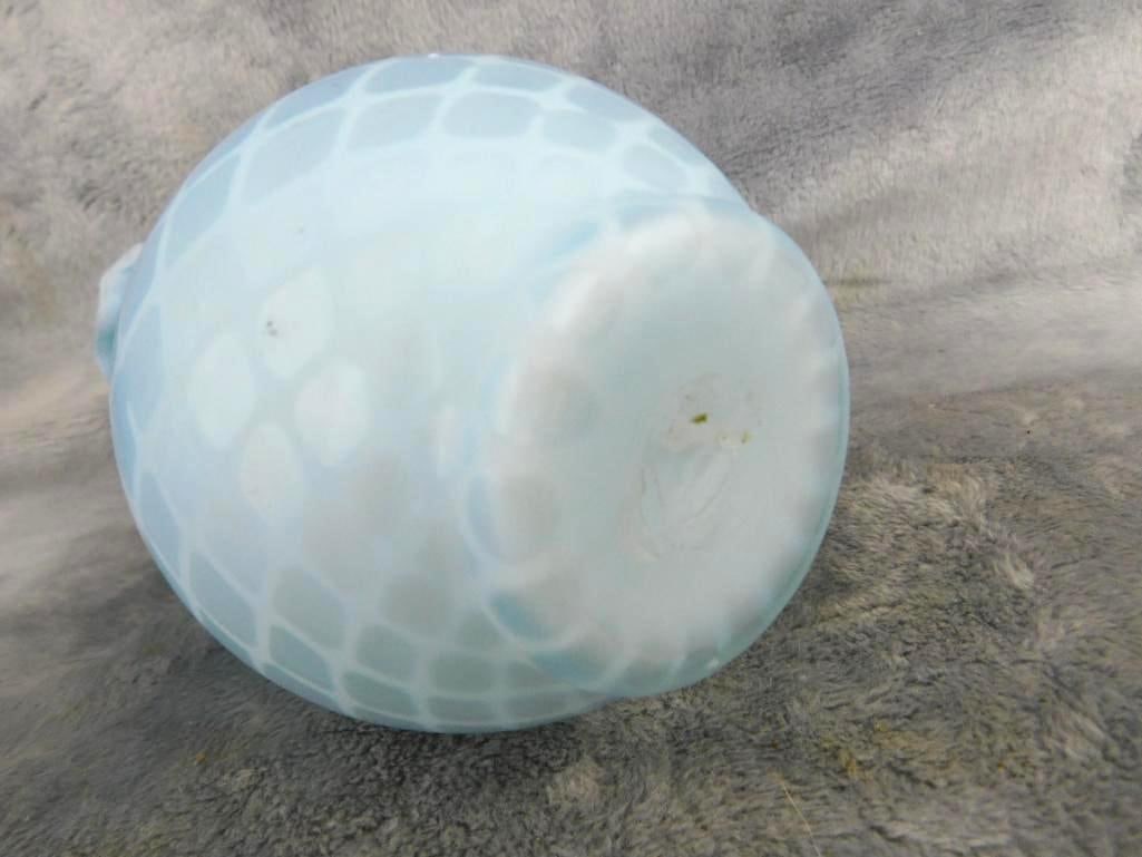 Satin Glass Lattice vase with Ruffled Rim 5" x 3.5" - Blue Glass Oil Lamp Base 5.5" Tall - 4