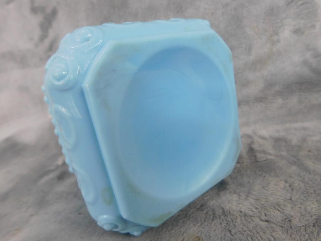 Satin Glass Lattice vase with Ruffled Rim 5" x 3.5" - Blue Glass Oil Lamp Base 5.5" Tall - 9