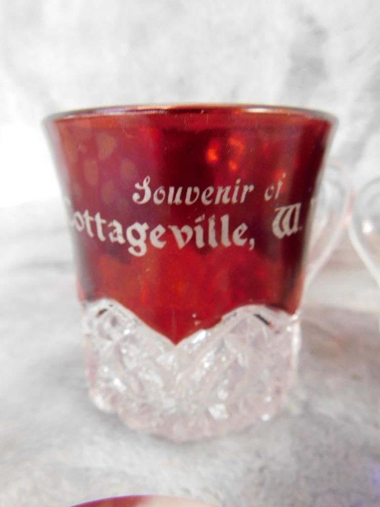 Box Lot with Vintage Salt Cellars - Ruby Flashed Mini mugs - Toothpick Holder - 2