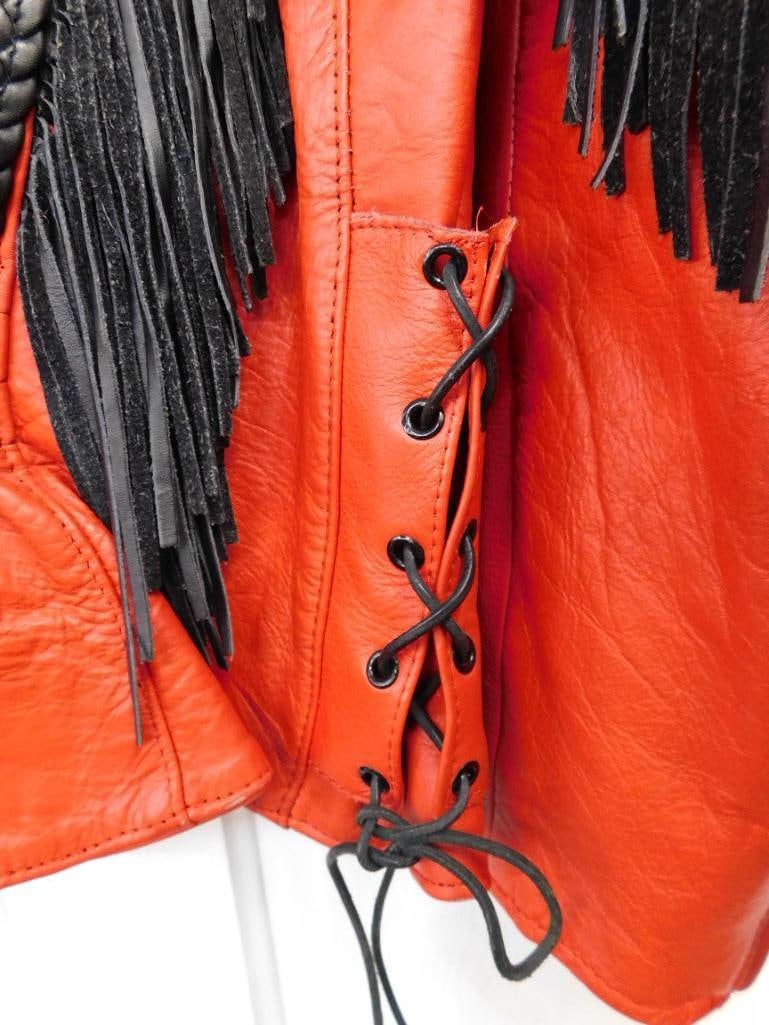 Red Leather Jacket with Black Fringe - Sorry Can't Find Maker or Size - Good Shape - 10
