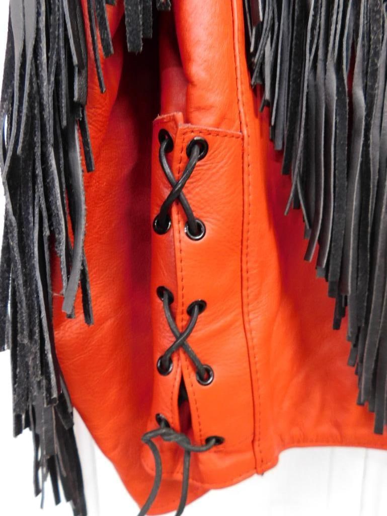 Red Leather Jacket with Black Fringe - Sorry Can't Find Maker or Size - Good Shape - 11