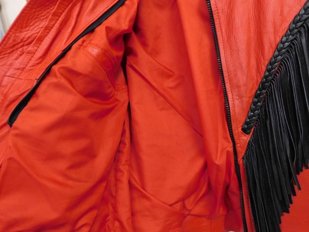 Red Leather Jacket with Black Fringe - Sorry Can't Find Maker or Size - Good Shape - 13