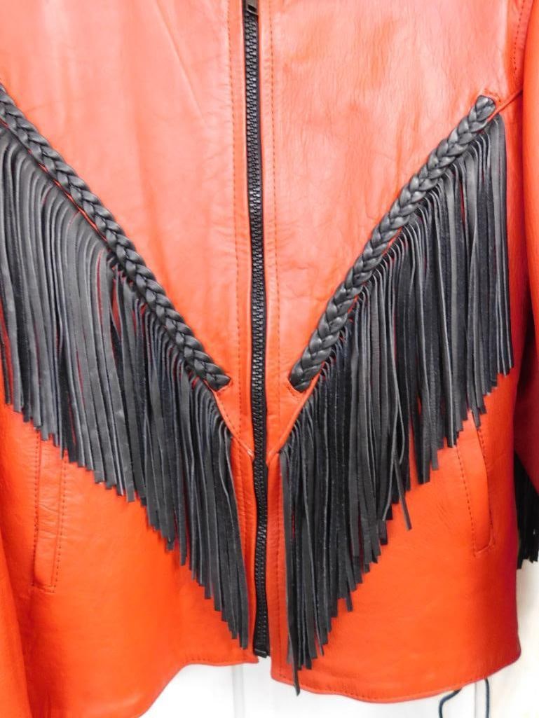 Red Leather Jacket with Black Fringe - Sorry Can't Find Maker or Size - Good Shape - 3