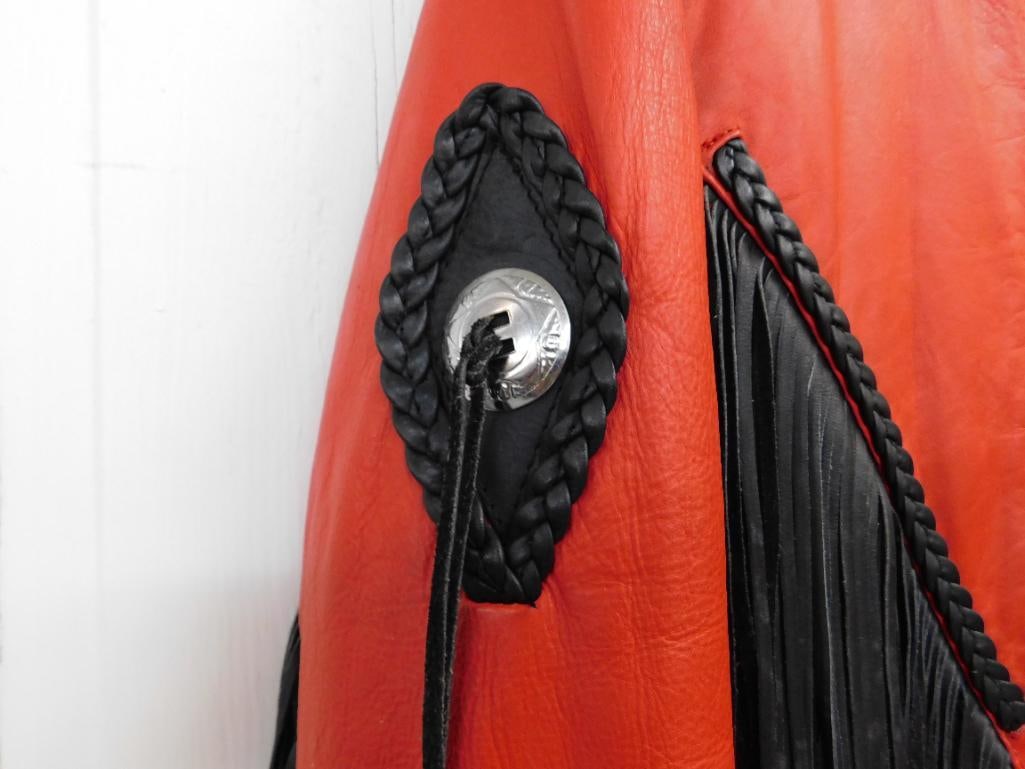 Red Leather Jacket with Black Fringe - Sorry Can't Find Maker or Size - Good Shape - 4