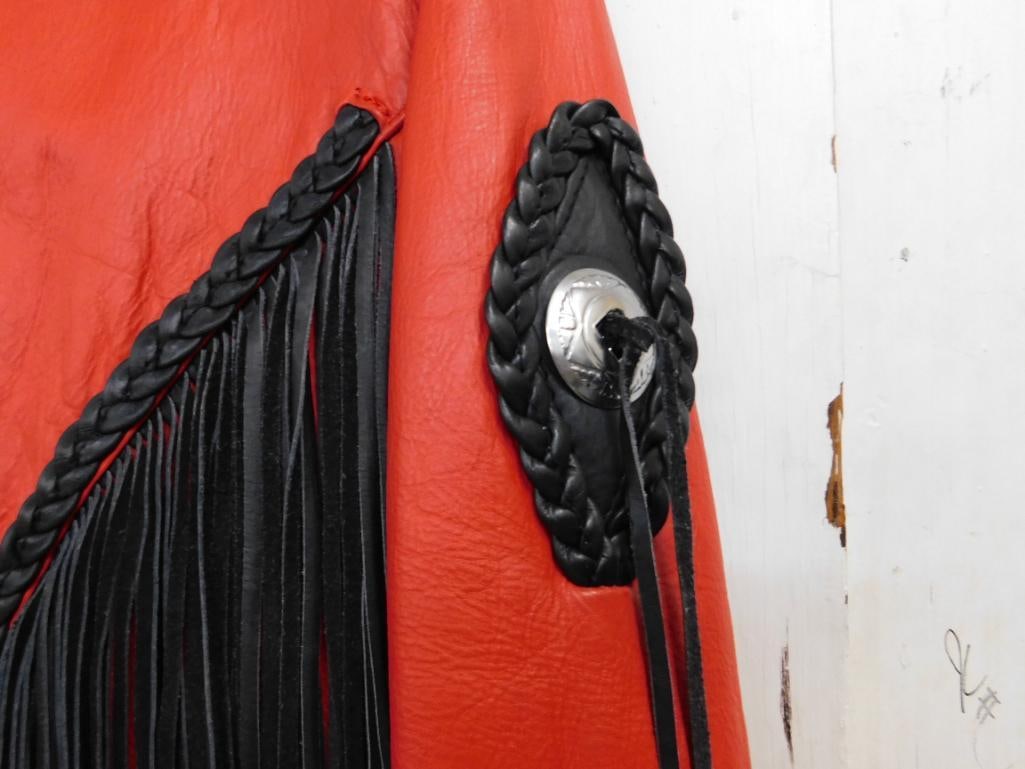 Red Leather Jacket with Black Fringe - Sorry Can't Find Maker or Size - Good Shape - 5