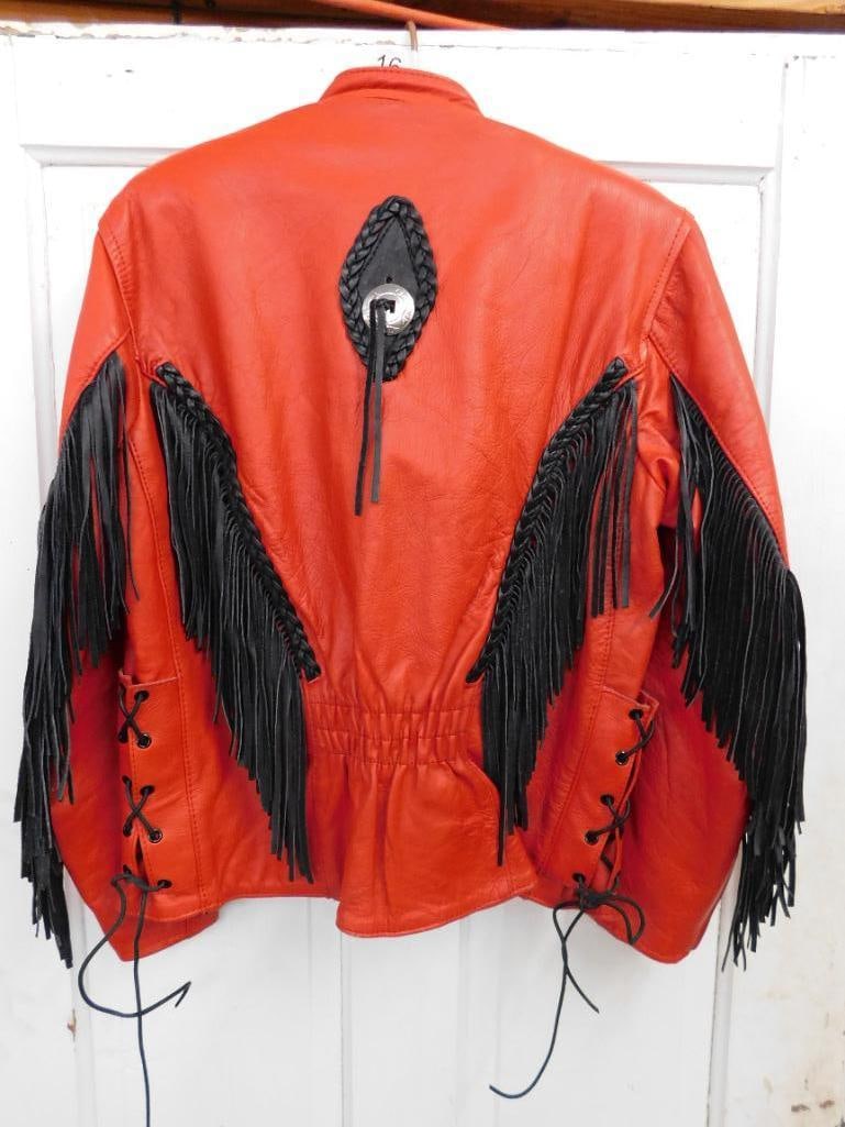 Red Leather Jacket with Black Fringe - Sorry Can't Find Maker or Size - Good Shape - 6