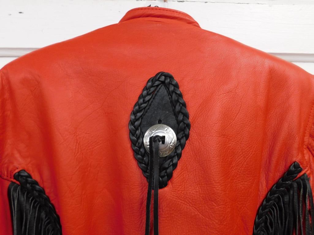 Red Leather Jacket with Black Fringe - Sorry Can't Find Maker or Size - Good Shape - 7