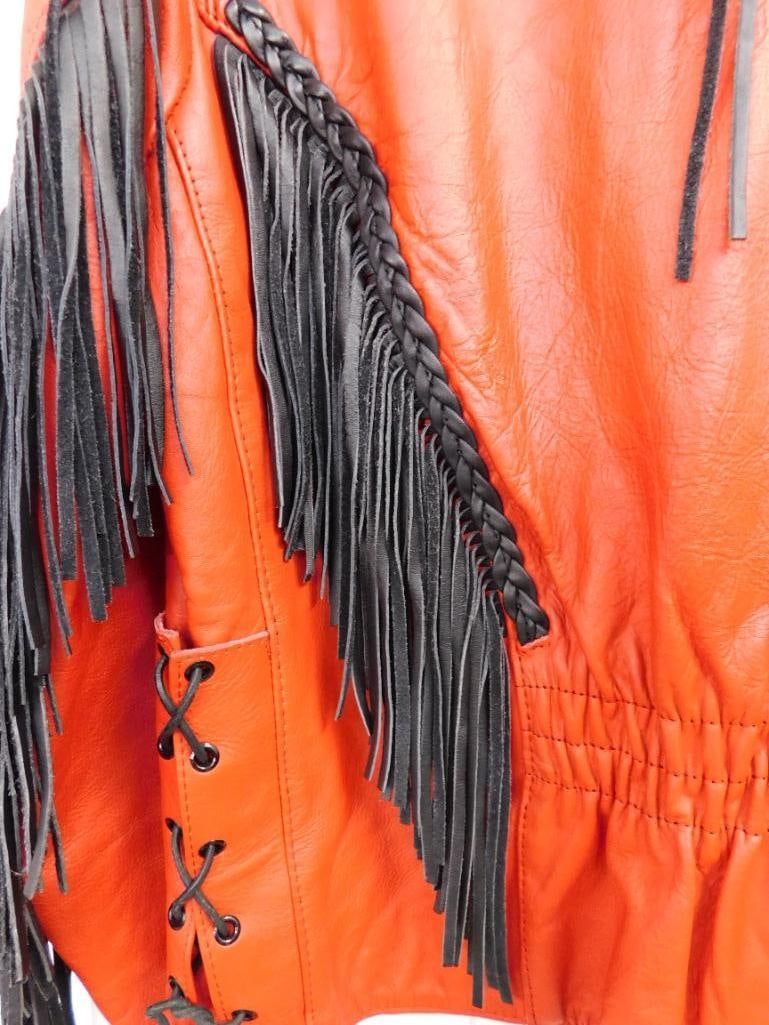 Red Leather Jacket with Black Fringe - Sorry Can't Find Maker or Size - Good Shape - 8