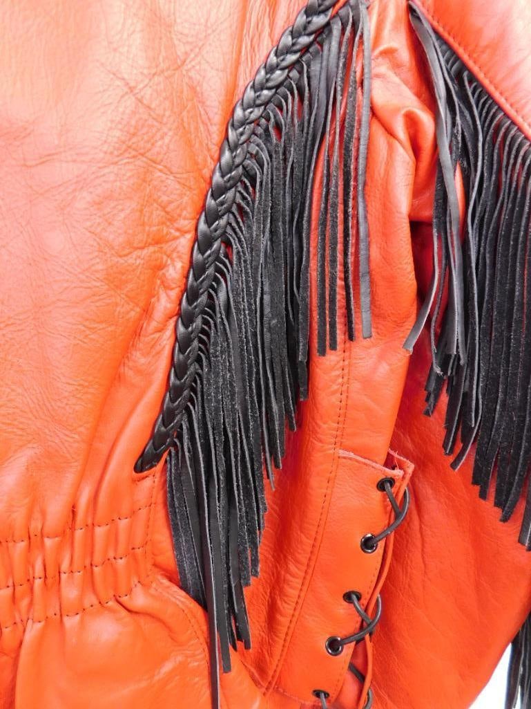 Red Leather Jacket with Black Fringe - Sorry Can't Find Maker or Size - Good Shape - 9