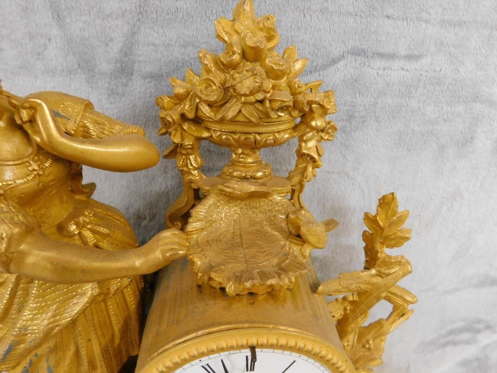 Vintage White Metal Mantle Clock with Key and Pendulum - 13.5" x 15" x 4" - 4