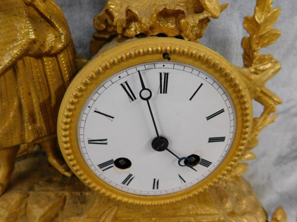 Vintage White Metal Mantle Clock with Key and Pendulum - 13.5" x 15" x 4" - 6