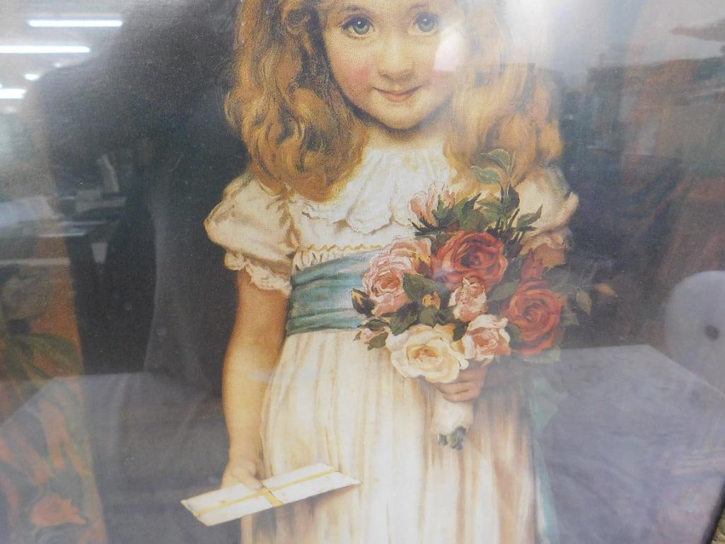 Vintage Print - Little Girl With Flowers - Ornate Frame - 28.5" x 24" - 4