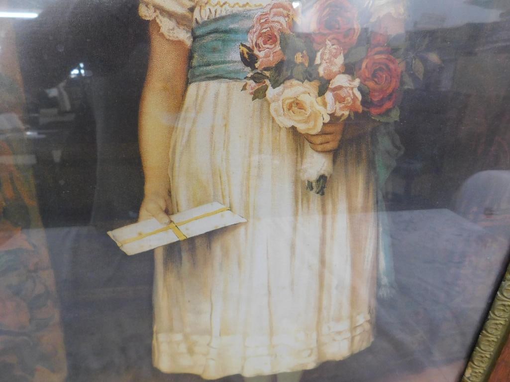 Vintage Print - Little Girl With Flowers - Ornate Frame - 28.5" x 24" - 5
