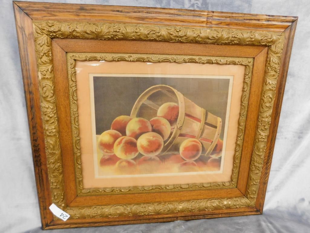 Vintage Print - Peaches - Ornate Frame - 28.5" x 30.5": See Photos For Condition and Details