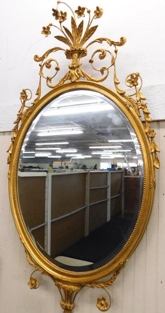 Ornate Gilded Mirror with Beveled Glass - 51.5" x 27.5": See Photos For Condition and Details
