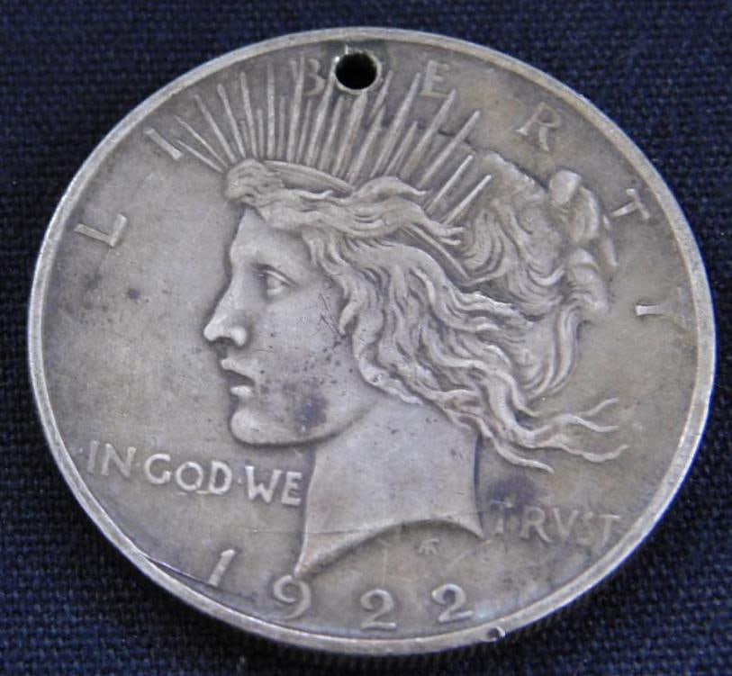1922-D Peace Silver Dollar - Hole Drilled In It: See Photos For Condition and Details