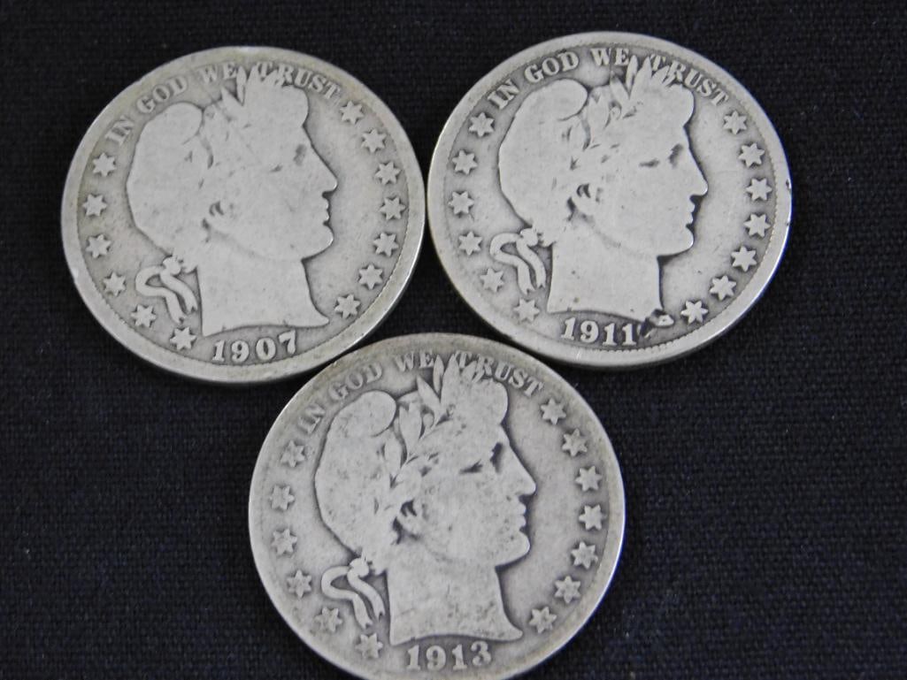 3 Barber Silver Half Dollars 1907-1911-1913 - 10