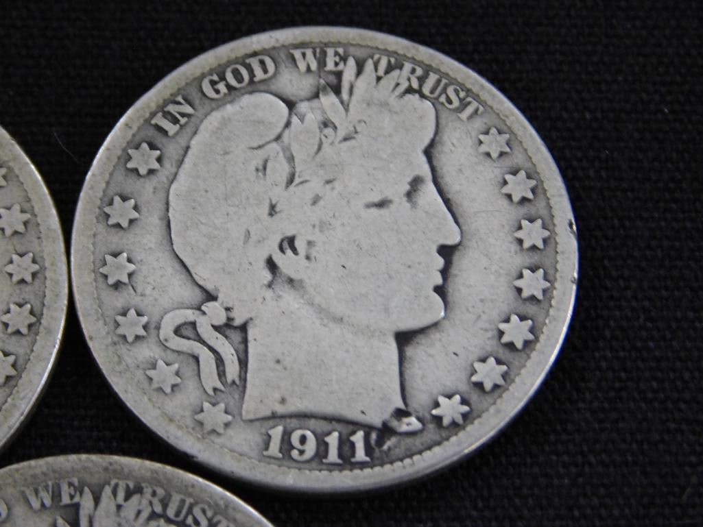 3 Barber Silver Half Dollars 1907-1911-1913 - 3