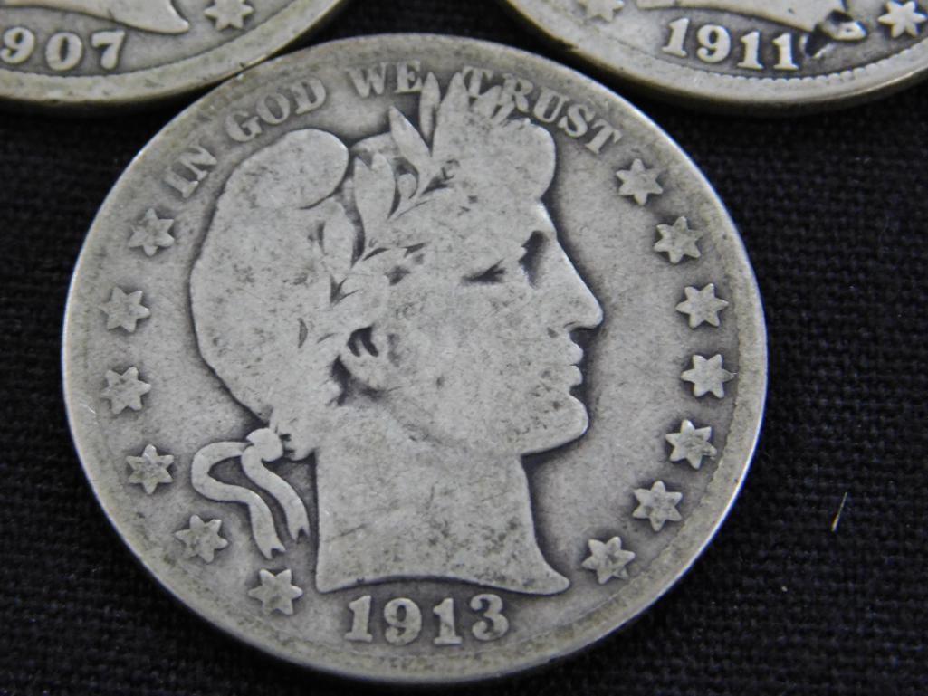 3 Barber Silver Half Dollars 1907-1911-1913 - 4