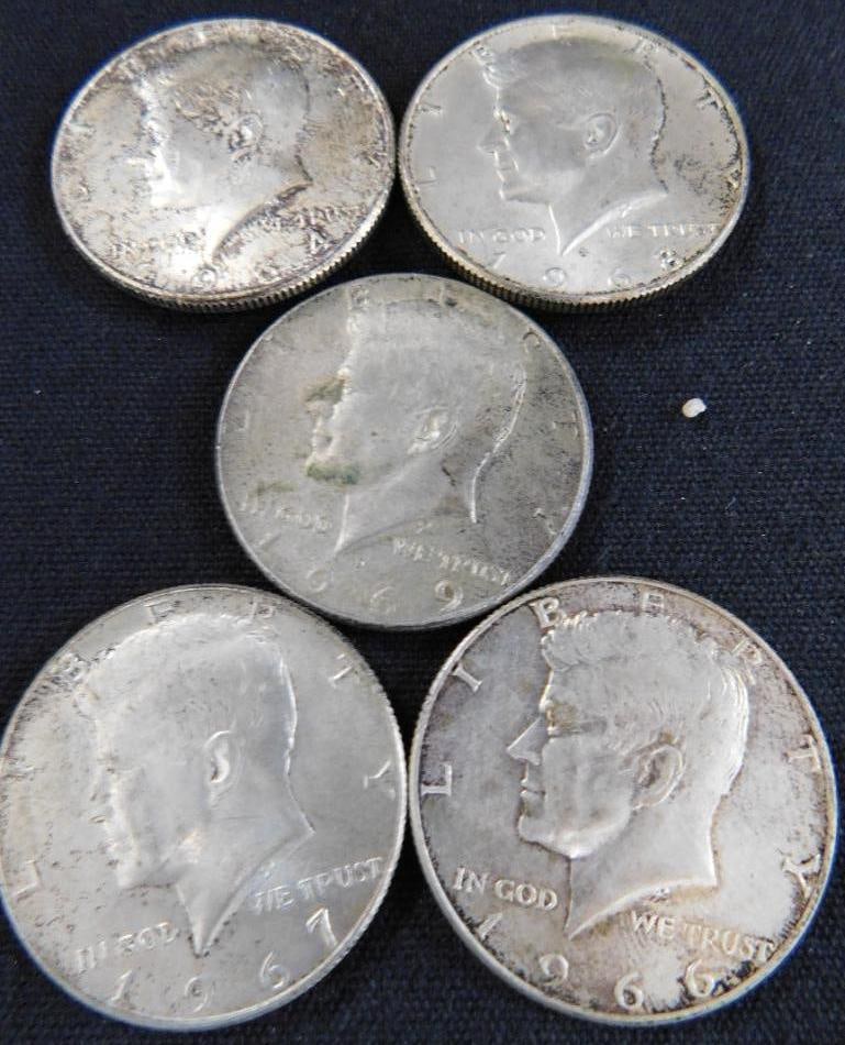 1964 Kennedy Half Dollar - 1966-1967-1968-1969 Kennedy Half Dollars: See Photos For Condition and Details