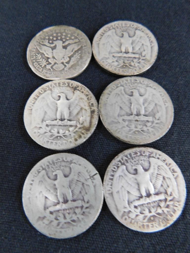 1902 Barber Silver Quarter - 1937-1942-1943-1943-1945 Silver Washington Quarters - 15