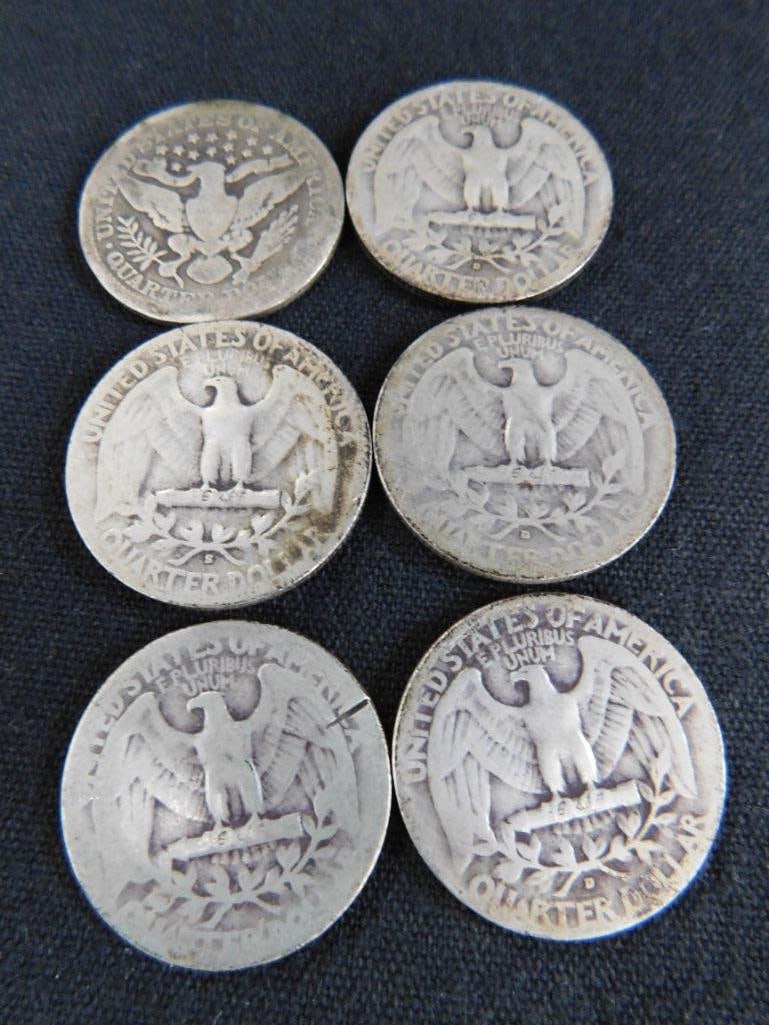 1902 Barber Silver Quarter - 1937-1942-1943-1943-1945 Silver Washington Quarters - 16