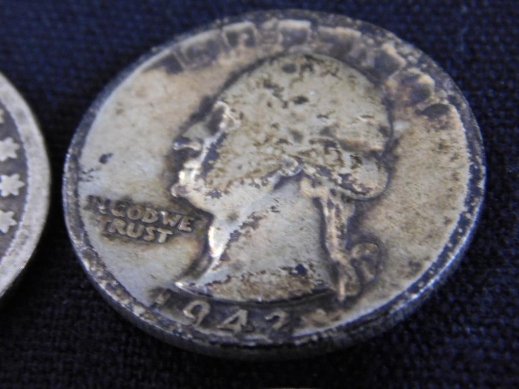 1902 Barber Silver Quarter - 1937-1942-1943-1943-1945 Silver Washington Quarters - 3