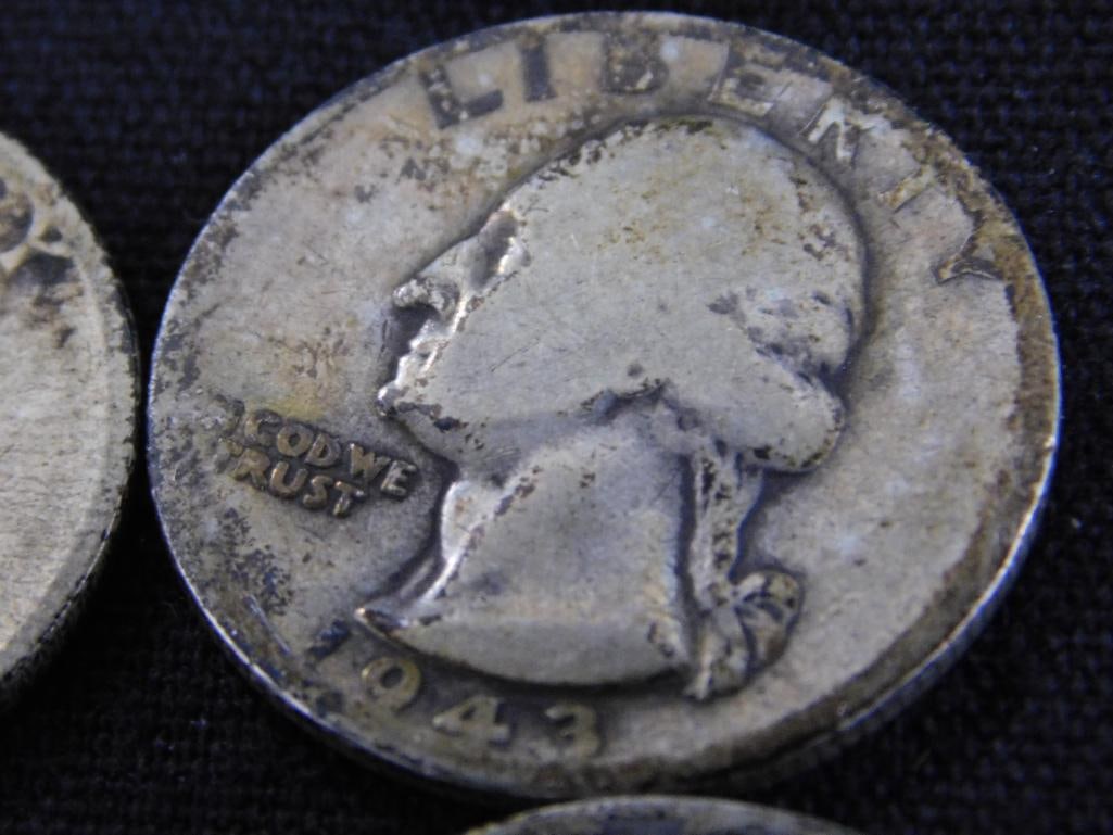 1902 Barber Silver Quarter - 1937-1942-1943-1943-1945 Silver Washington Quarters - 4