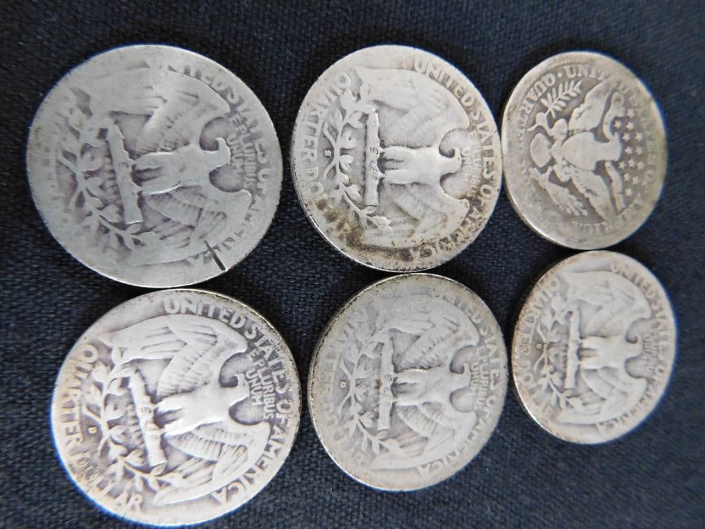 1902 Barber Silver Quarter - 1937-1942-1943-1943-1945 Silver Washington Quarters - 8