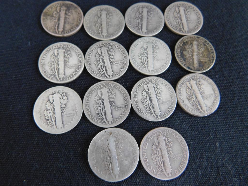 14 Mercury Silver Dimes - 10