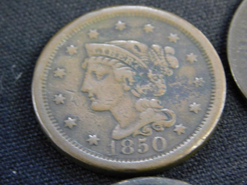 1850 Large Penny - 1854 French "Dix Centimes" - 1846 Large Penny - 1862 Indian Head Penny - 2