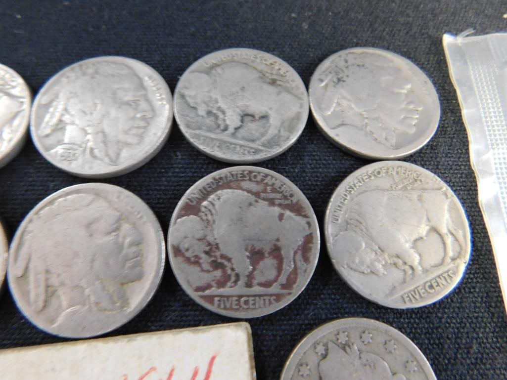8 Buffalo / Indian Head Nickels - 1 "V" Nickel - 1964 Proof Nickel - 1964 Dime and Penny - 3