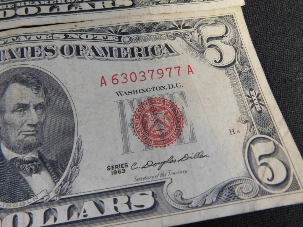 1950 Green Seal US5$ Bank Note - 1963 Red Seal US5$ Bank Note - 4