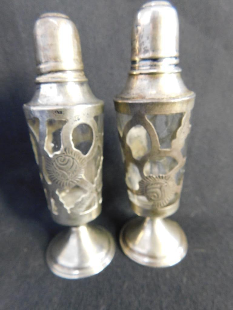 Sterling Silver - Salt and Pepper Shakers with Silver Overlay - 70.7 Grams TW - 12