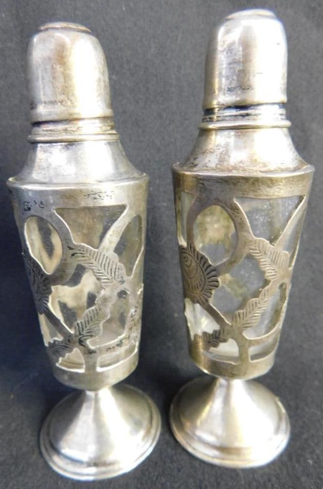 Sterling Silver - Salt and Pepper Shakers with Silver Overlay - 70.7 Grams TW: See Photos For Condition and Details