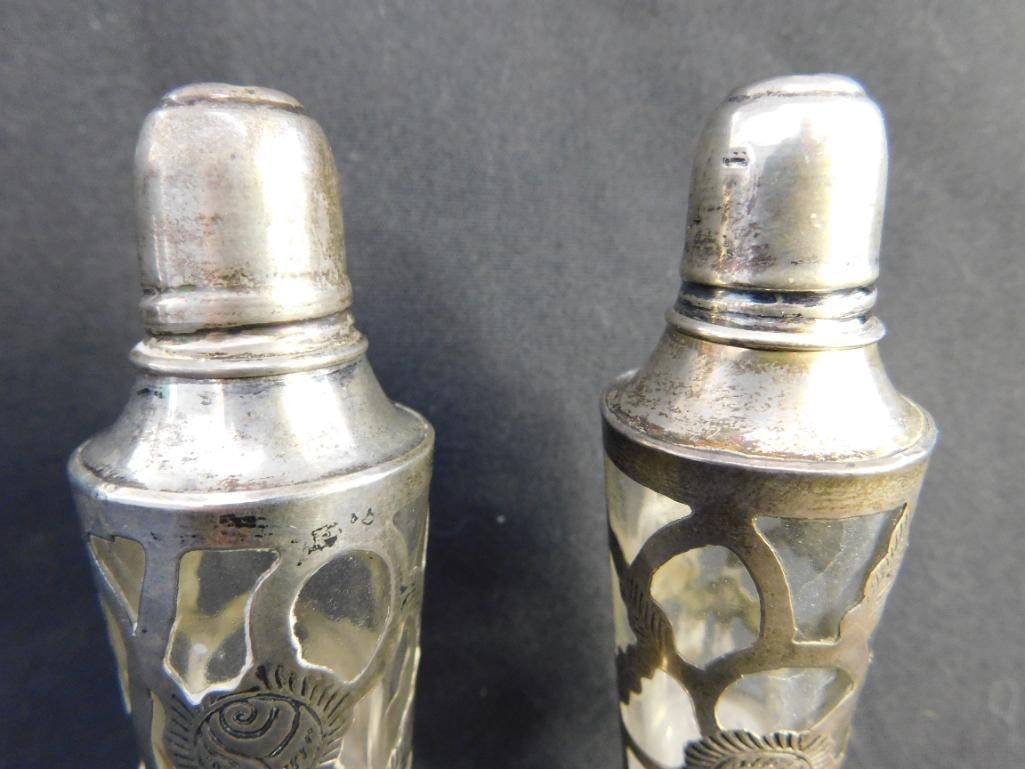 Sterling Silver - Salt and Pepper Shakers with Silver Overlay - 70.7 Grams TW - 6