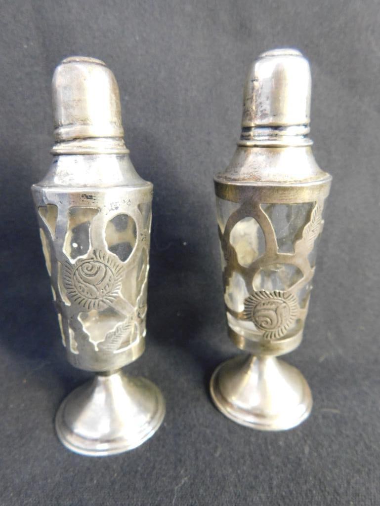 Sterling Silver - Salt and Pepper Shakers with Silver Overlay - 70.7 Grams TW - 7