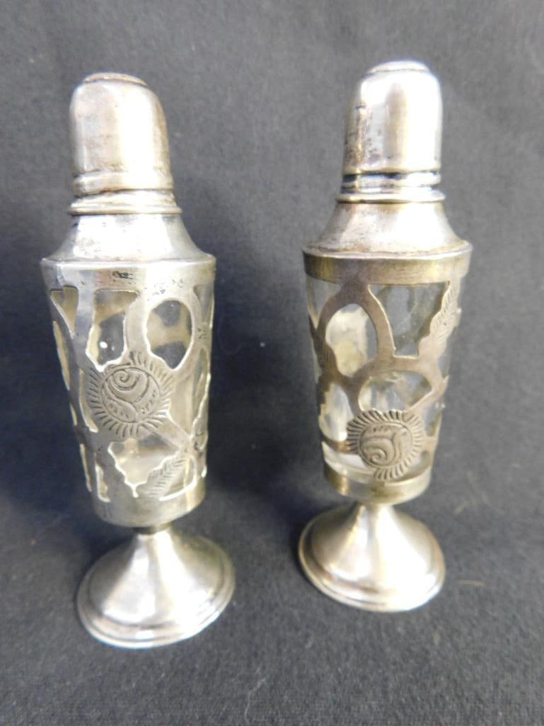 Sterling Silver - Salt and Pepper Shakers with Silver Overlay - 70.7 Grams TW - 8
