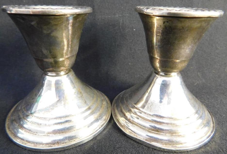 Sterling Silver - Pair of 2.75" Tall Weighted Candle Stick Holders (1 of 8)