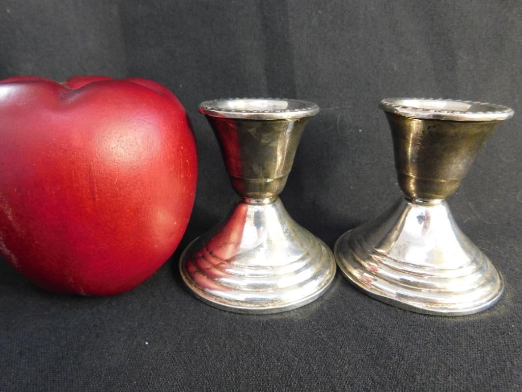 Sterling Silver - Pair of 2.75" Tall Weighted Candle Stick Holders - 2