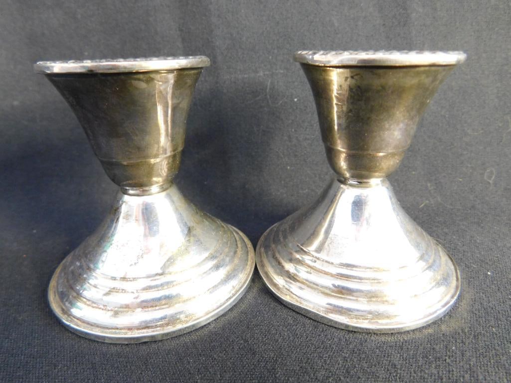 Sterling Silver - Pair of 2.75" Tall Weighted Candle Stick Holders - 8