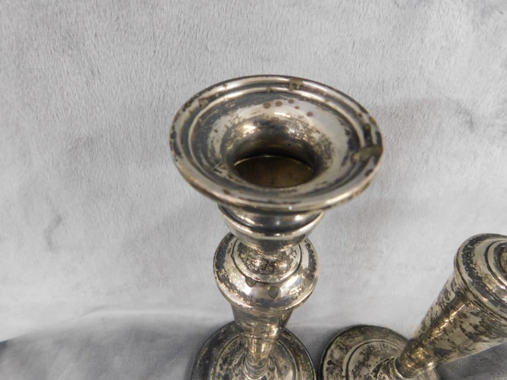 Sterling Silver - Pair of 9.75" Tall Weighted Candle Stick Holders - Has Dents - 2
