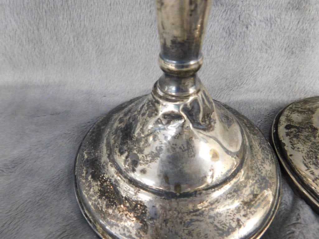 Sterling Silver - Pair of 9.75" Tall Weighted Candle Stick Holders - Has Dents - 4