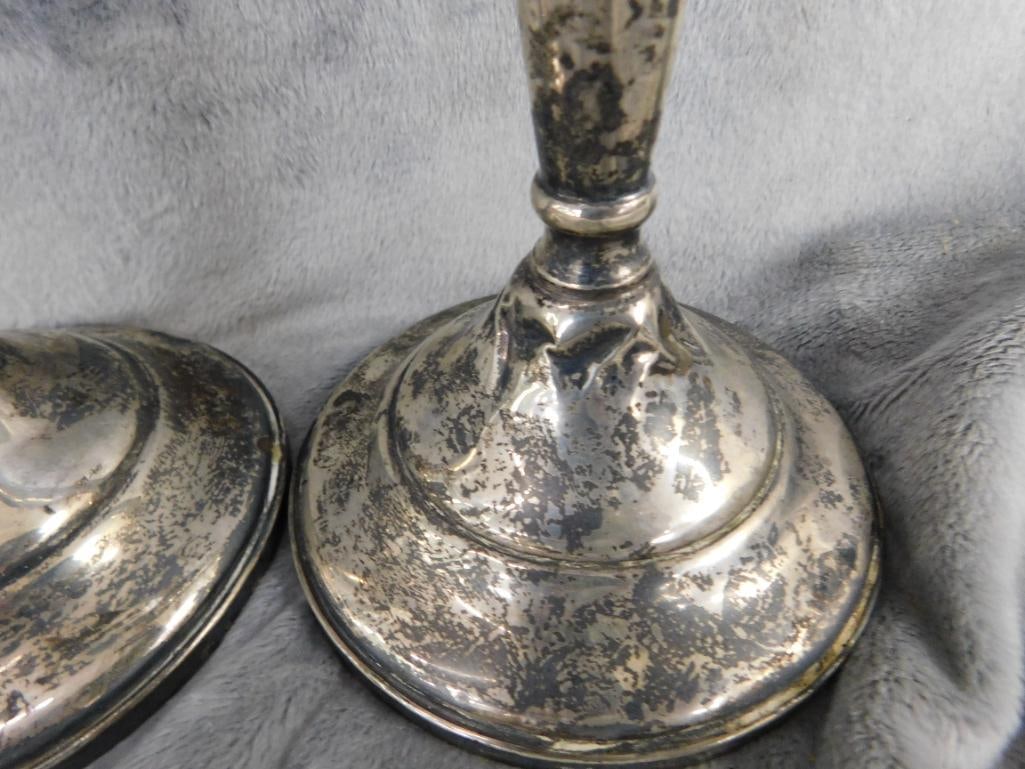Sterling Silver - Pair of 9.75" Tall Weighted Candle Stick Holders - Has Dents - 5
