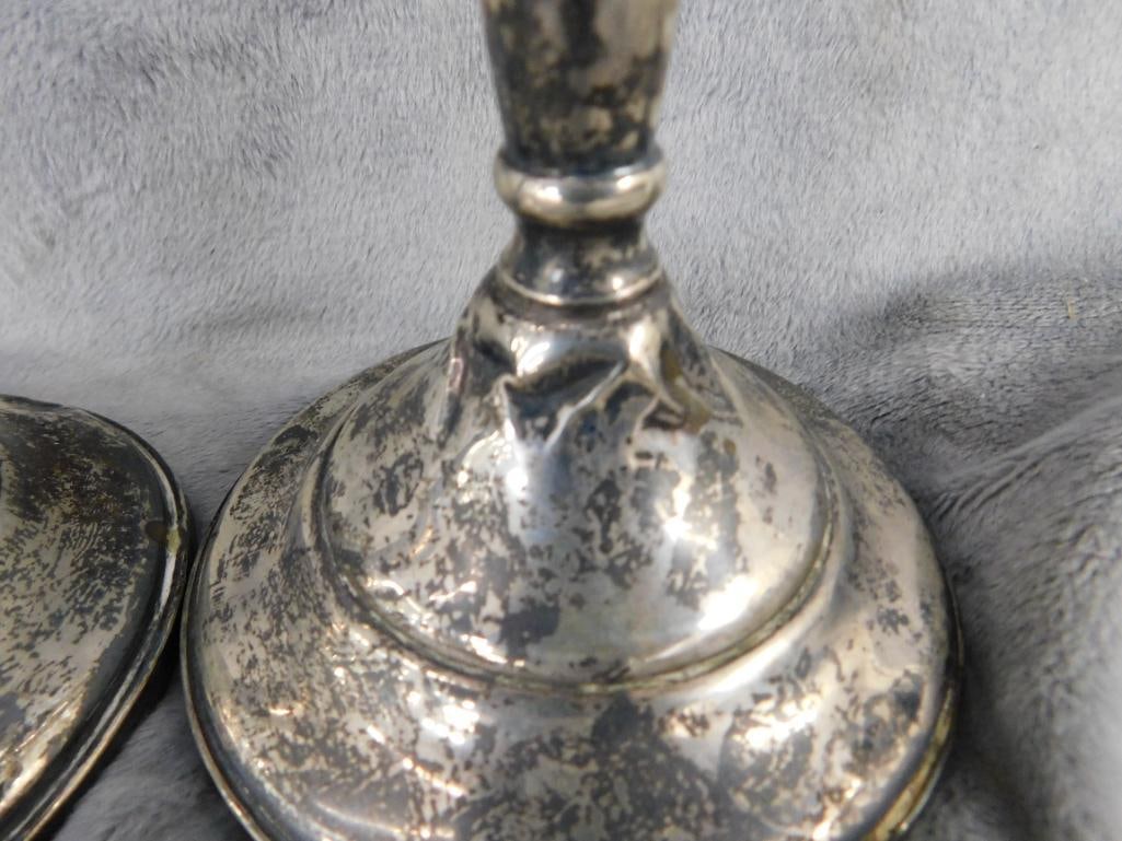 Sterling Silver - Pair of 9.75" Tall Weighted Candle Stick Holders - Has Dents - 9