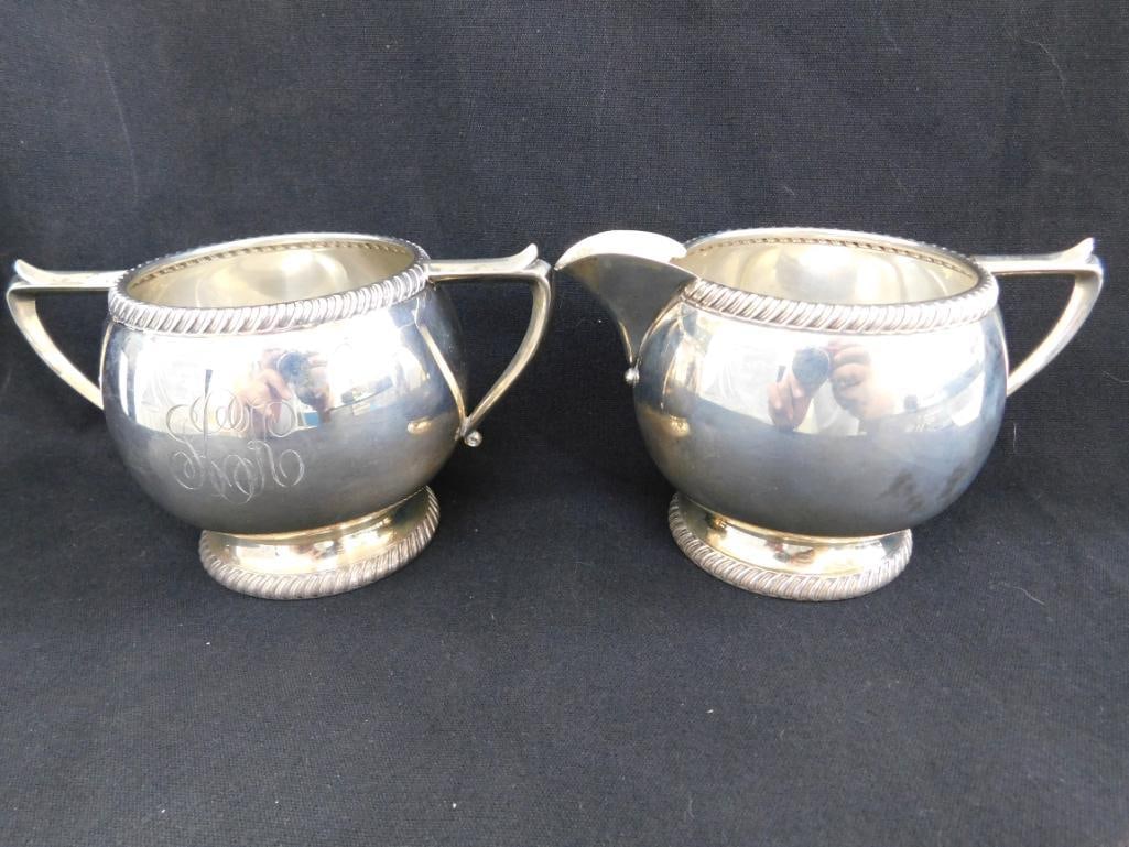 Sterling Silver - Fisher Solid Creamer and Sugar - Monogrammed - 213.1 Grams - 9