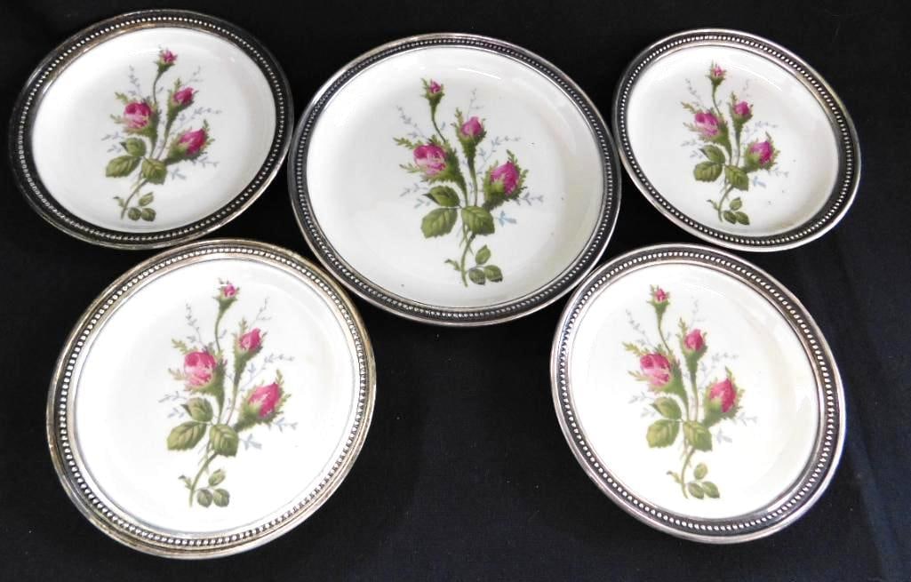Sterling Silver Rimmed Rosenthal Porcelain Plates - 1-5" and 4-4.25": See Photos For Condition and Details