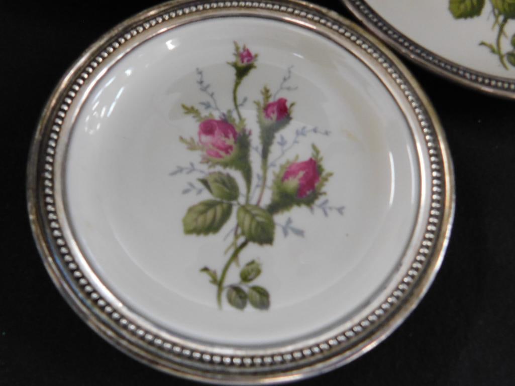 Sterling Silver Rimmed Rosenthal Porcelain Plates - 1-5" and 4-4.25" - 2