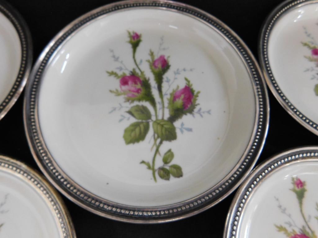 Sterling Silver Rimmed Rosenthal Porcelain Plates - 1-5" and 4-4.25" - 4